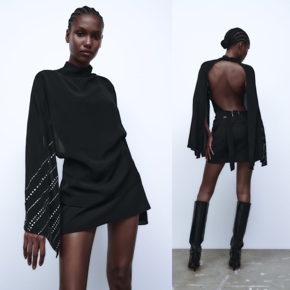 Zara Tops - 🆕ZARA Rhinestone Cape Sleeve Blouse